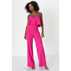 NWT Lulus Make It a Date Magenta Sleeveless Wide-Leg Jumpsuit Party Size M